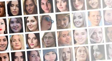 collage grupp porträtt av ung caucasian flickor för social medi foto