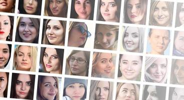 collage grupp porträtt av ung caucasian flickor för social medi foto
