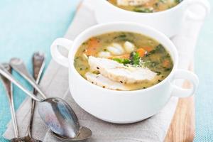 kyckling Gnocchi soppa med grönsaker foto