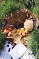 sommarpicknick på ett lavendelfält foto