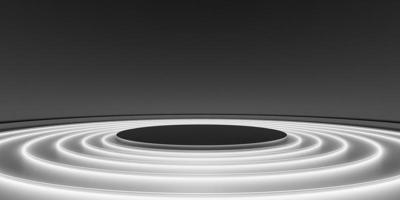 podium bakgrund neon lampor och lasrar enkel cirkel mörk zen begrepp skede modern abstrakt bas 3d illustration foto