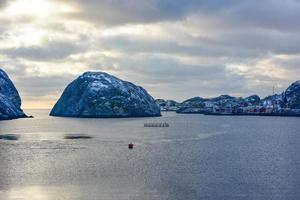 de stad av Nusfjord i de lofoten öar, Norge i de vinter. foto