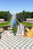 peterhof, de sommar palats. ser ner på de kanal och de kraftfull fontäner med samson, 2022 foto