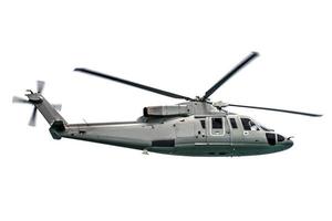 militär helikopter flygande isolerat på vit bakgrund foto