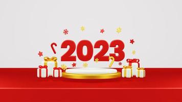 Lycklig ny år 2023 3d framställa sammansättning med prydnad för händelse befordran social media och landning sida foto