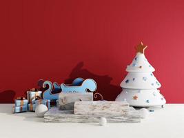 jul försäljning bakgrund med jul släde och skede podium för produkt visa 3d tolkning foto
