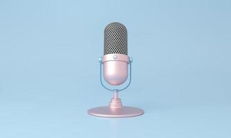 söt rosa mikrofon isolerat på blå minimal stil bakgrund. foto