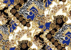 vektor matta skriva ut på en beige och turkos bakgrund. modern mönster från guld ristade ramar, barock rullar, rokoko- skal. scarf, sjal, halsduk, matta. zebra mönster foto