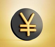 yen symbol tillverkad av guld med svart ikon isolerat på vit bakgrund. 3d illustration foto