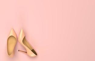 kvinnors beige skor rosa bakgrund. topp se. 3d tolkning illustration. foto