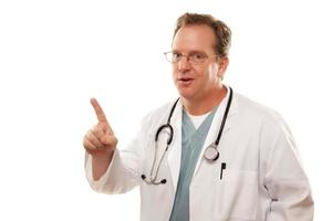 manlig läkare med ett finger upp foto