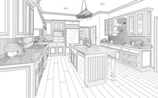 svart beställnings- kök design teckning på vit foto