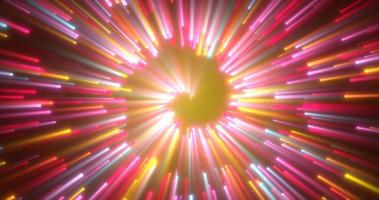 abstrakt spiral tunnel av skön flygande lysande magisk partiklar bokeh cirklar av flerfärgad lila energi på en mörk bakgrund. abstrakt bakgrund foto