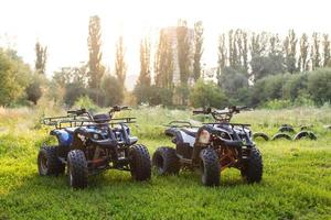 två atvs stå i de fält foto