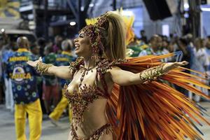 rio, Brasilien - april 22, 2022, samba skola portela i de rio karneval, hölls på de märken de sapucai sambadrome foto