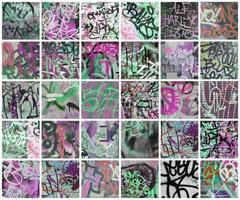 en uppsättning av många små fragment av taggade väggar. graffiti vandalism abstrakt bakgrund collage foto