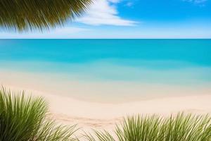 skön tropisk strand med blå hav. vit sand tropisk paradis strand bakgrund sommar semester begrepp. foto