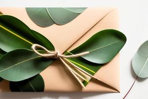 attrapp för en brev eller bröllop inbjudan med grenar och löv. naturlig ljus och skugga rapportering. foto