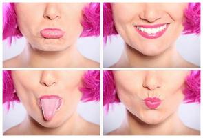 fyra porträtt av en rosa håriga kvinna foto