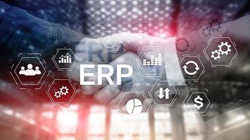 eRP systemet, företag resurs planera på suddig bakgrund. företag automatisering och innovation begrepp foto
