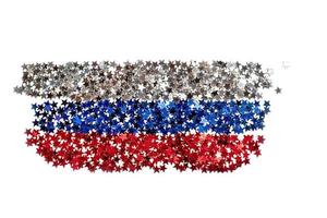 glitter årgång lampor festlig abstrakt bokeh bakgrund röd stjärna formad lampor i de form av de flagga av ryssland foto
