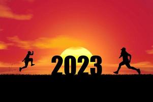 Lycklig ny år 2023, en ny Start, Start löpning foto