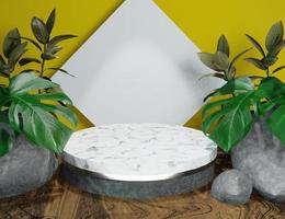 gul produkt visa 3d marmor podium med natur minimal bakgrund foto