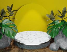 gul produkt visa 3d marmor podium med natur minimal bakgrund foto