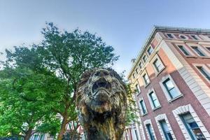 lejon staty på de campus av columbia universitet i de stad av ny york. foto