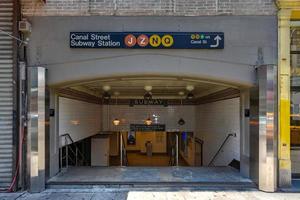 ingång till de kanal gata tunnelbana station i de china grannskap av manhattan. foto