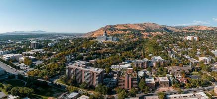 antenn panorama- se av de salt sjö stad horisont utah foto