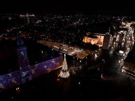 antenn jul natt av de Warszawa gammal stad. foto