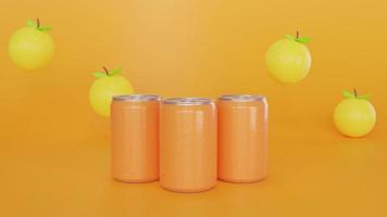 mjuk dryck, soda cana och orange 3d illustration foto