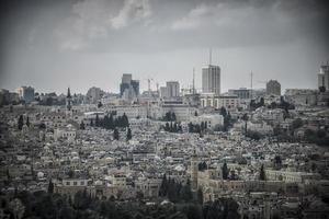 Jerusalem, Israel en panorama- se av de gammal stad från de montera av oliver foto