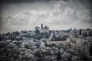 Jerusalem, Israel en panorama- se av de gammal stad från de montera av oliver foto