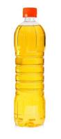 flaska av solros olja isolerat på vit bakgrund foto