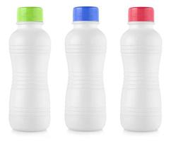 vit plast flaskor isolerat på vit bakgrund foto