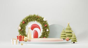 3d abstrakt podium skede plattform med minimal jul och ny år händelse bakgrund. glad jul scen för produkt visa eller falsk upp baner. tömma stå piedestal dekor i xmas vinter- scen. foto