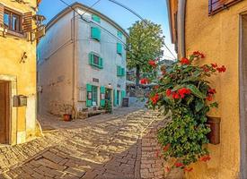 bild av de romantisk kullersten tillgång väg till de historisk Centrum av de kroatisk stad av motovun foto