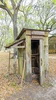 gammal och skadad trä- stuga i de louisiana skog under dagtid foto