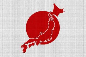 flagga av japan och kontur Karta av de Land på de textur. collage. foto