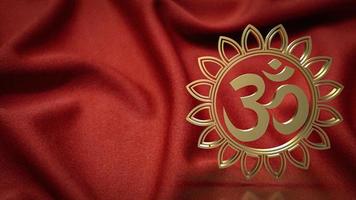 de guld ohm hindu symbol på röd silke för bakgrund begrepp 3d tolkning foto