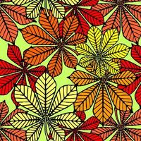 ljus höst sömlös mönster av kastanj gul och röd löv på en grön bakgrund, textur, design foto