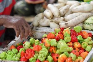 manlig, maldiverna - Mars, 4 2017 - människor uppköp frukt och grönsaker foto