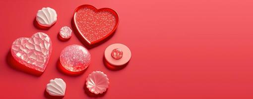 hjärtans dag 3d illustration design hjärta diamant och kristall tema baner och bakgrund foto