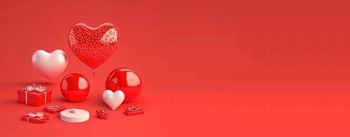 hjärtans dag baner med en gnistrande röd 3d hjärta foto