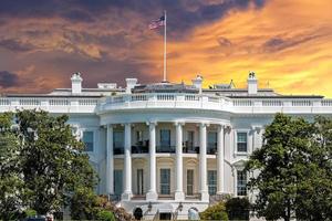 Washington vit hus på solnedgång foto