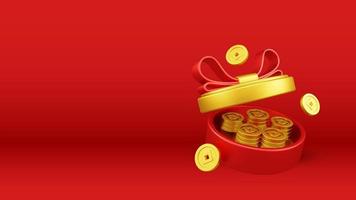 kinesisk ny år 3d illustration med prydnad för händelse befordran social media landning sida gåva låda mynt för kinesisk ny år firande foto