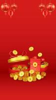 kinesisk ny år 3d illustration med prydnad för händelse befordran social media landning sida med röd kuvert och gåva låda mynt för kinesisk ny år firande foto