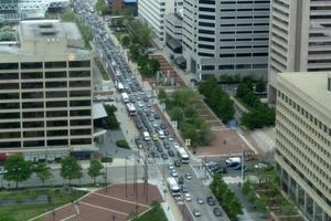 baltimore, USA - april 25 2019 - stad trafik sylt i rusa timme foto